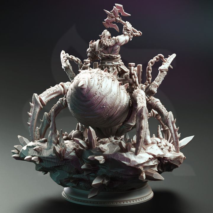 Large Cavern Dwarf Beastmaster Monster Villain 32m Scale - Mounted Giant Spider by DM Stash