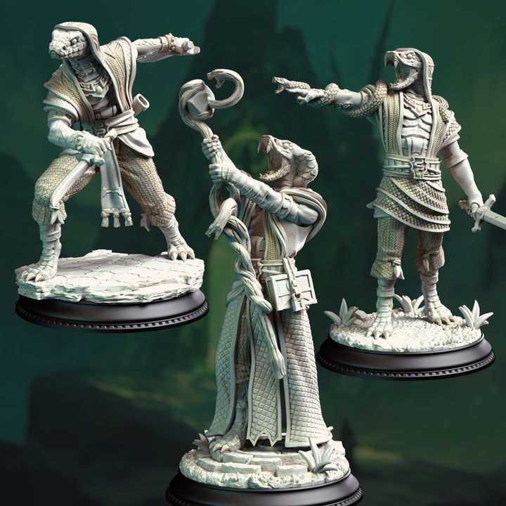 Serpentfolk Mob Enemy Trio Villain 32mm Scale - Snakemen Cultists by DM Stash