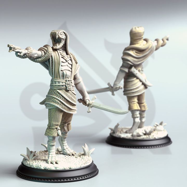 Serpentfolk Mob Enemy Trio Villain 32mm Scale - Snakemen Cultists by DM Stash