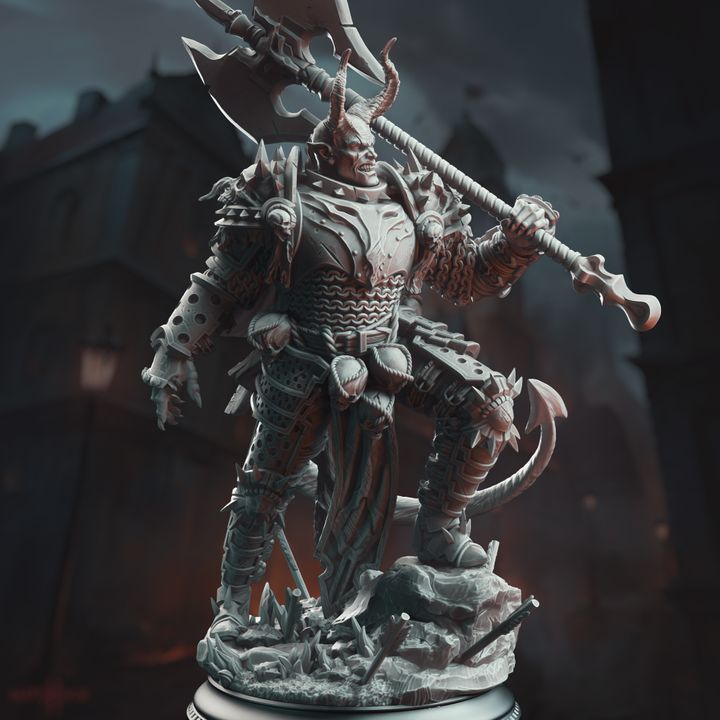 Armored Devil Axe Barbarian Tiefling Demon - Knight of the Hells by DM Stash