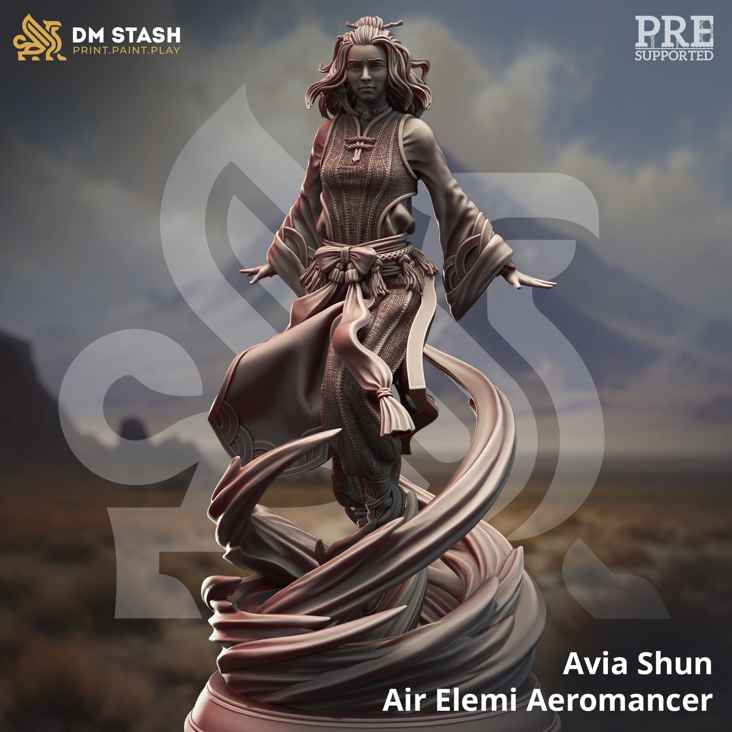 Elemental Female Genasi Miniature 32mm Scale - Air Genasi Aeromancer by DM Stash