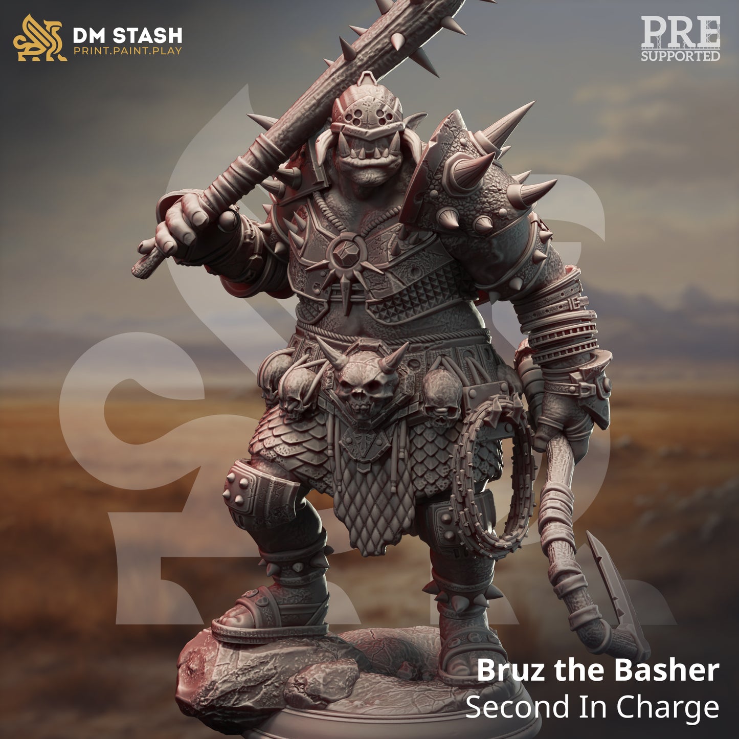 Orc Barbarian Boss Warrior Villain 32mm Scale - Orc War Captain by DM Stash