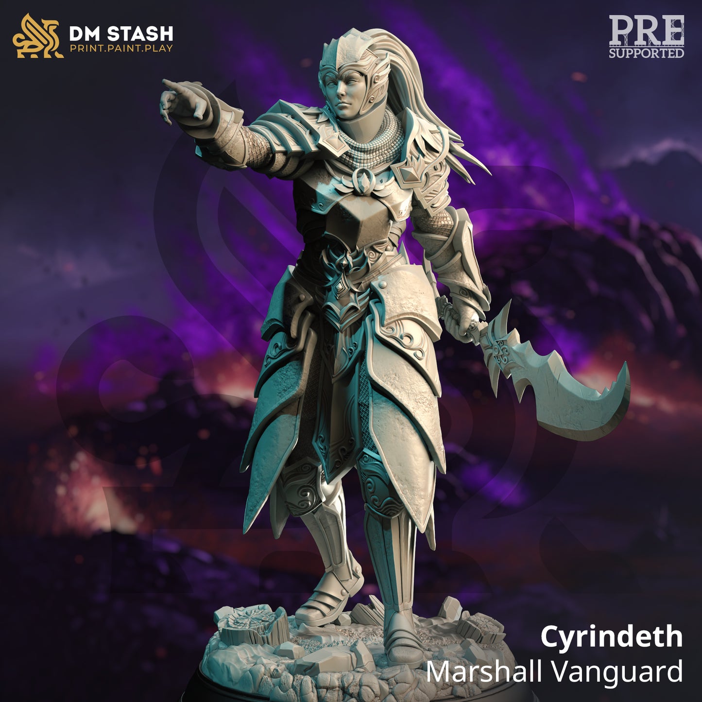 High Elf Female Warrior Swordsman Miniature 32mm Scale - Marshall Vanguard by DM Stash