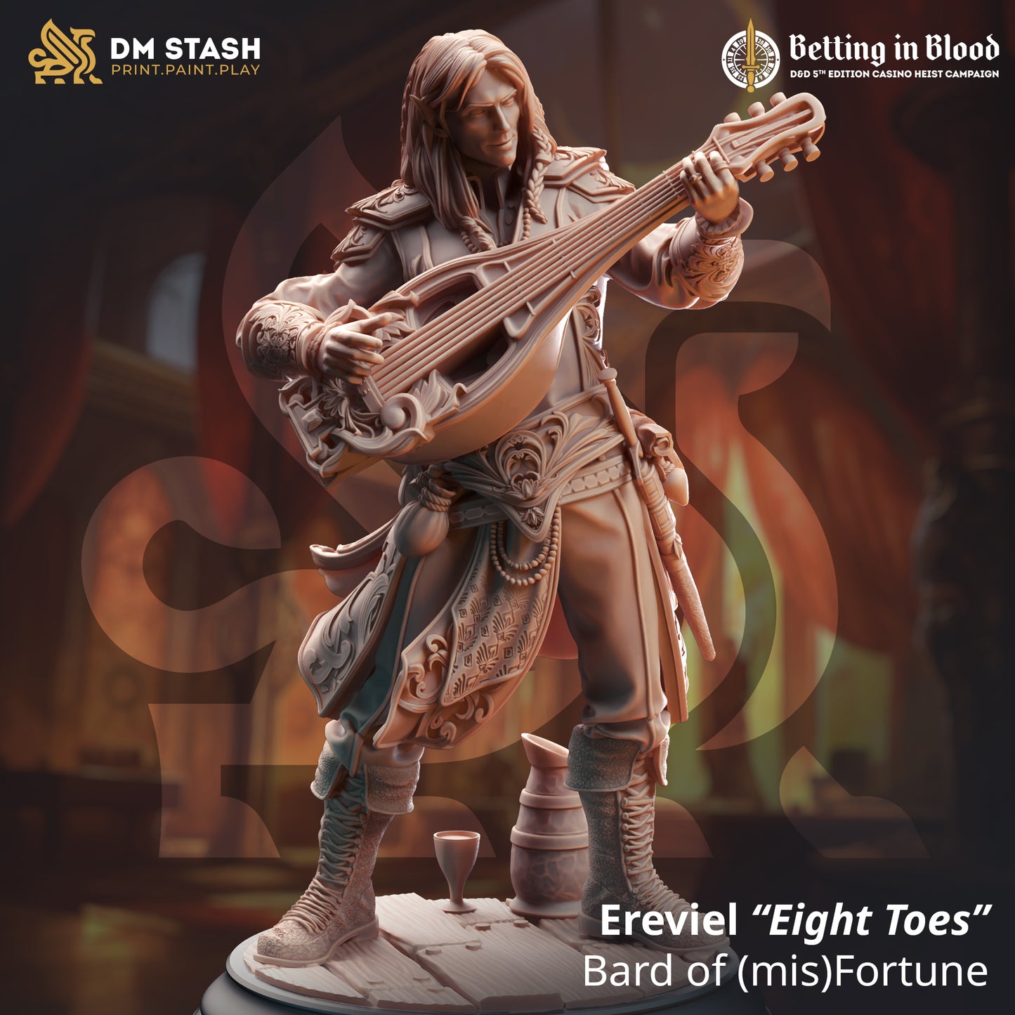 Elf Bard Lute Musician 32mm Scale - Elven Fortune Bard by DM Stash