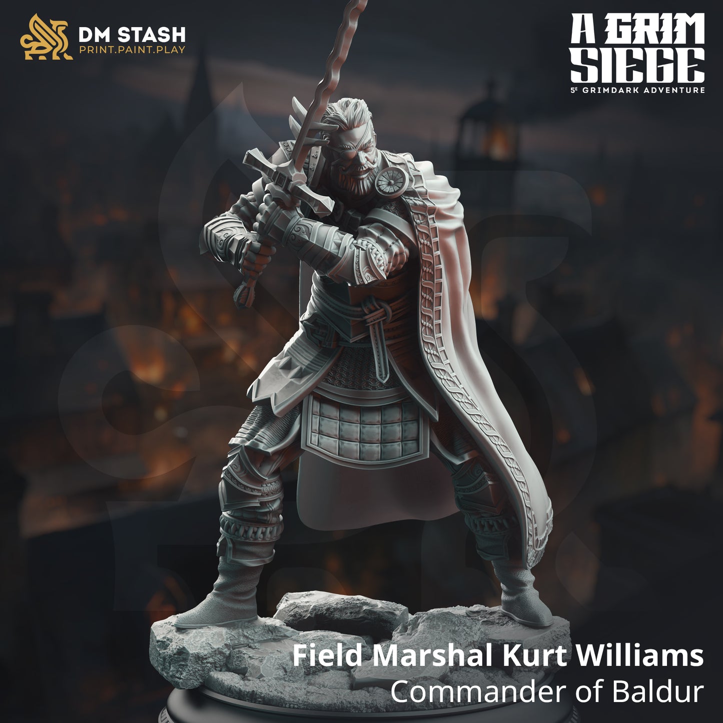Eyepatch Knight Warrior Sword 32mm Scale - Veteran Commander by DM Stash