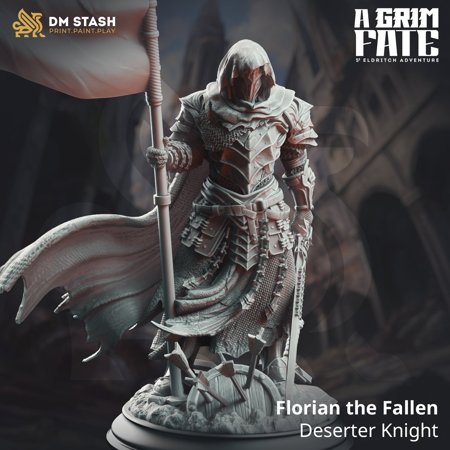 Banished Knight Flag Standard Bearer Swordsman NPC Miniature 32mm Scale - Deserter Knight by DM Stash