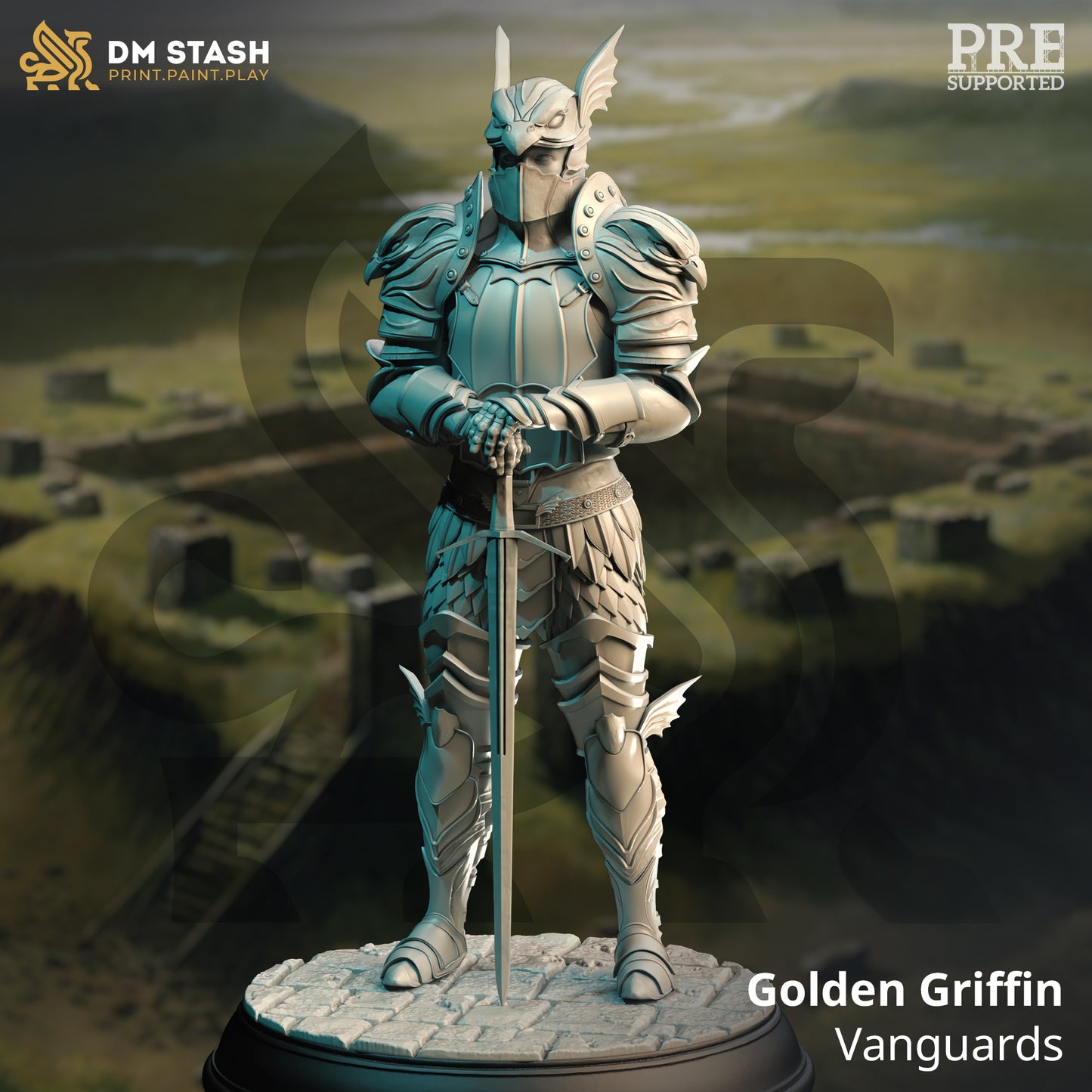 Elven Royal Guard Warrior Swordsman 32mm Scale - Golden Griffin Vanguard by DM Stash