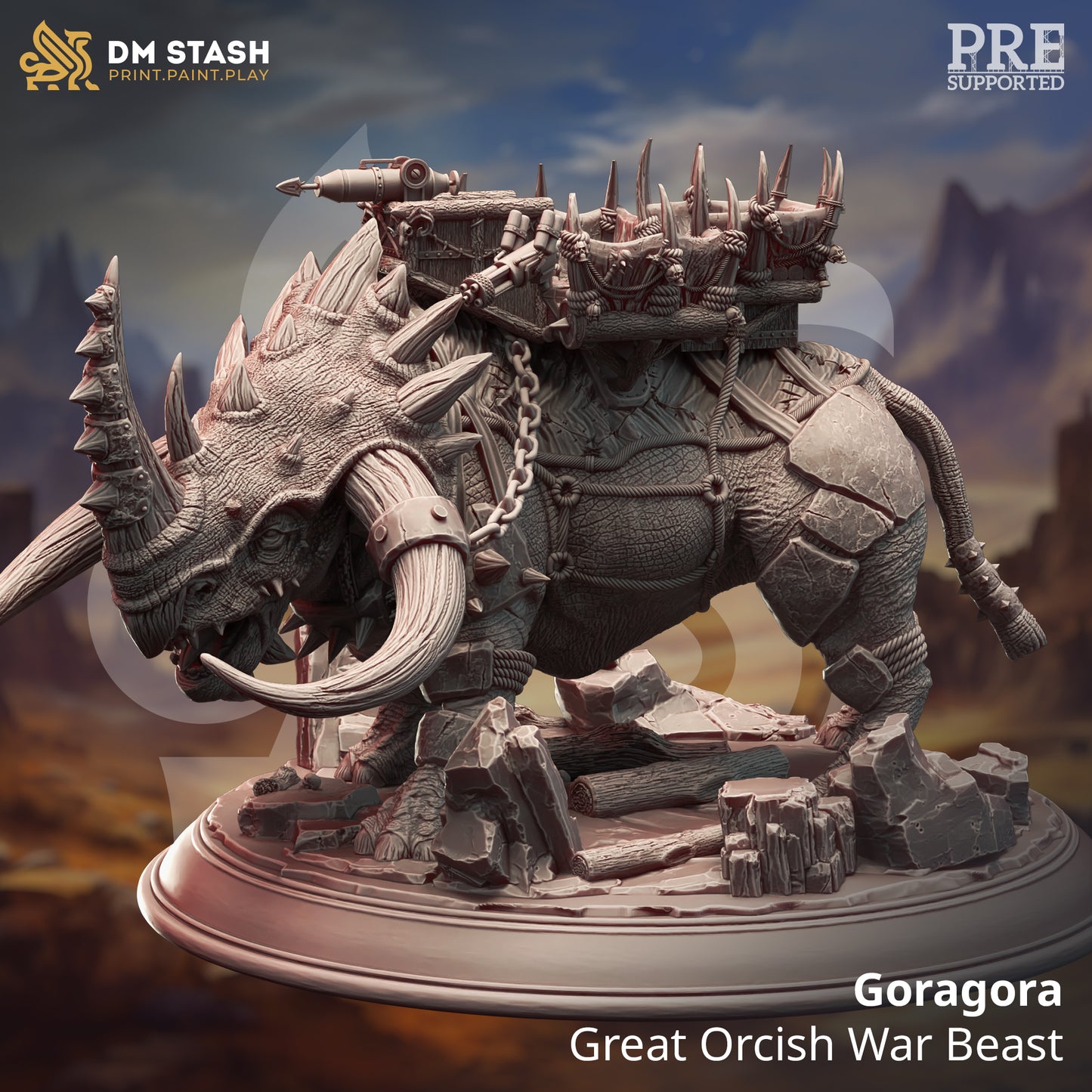 Gargantuan Fantasy Monster Barbarian Mount 32mm Scale - Great Orcish War Beast by DM Stash