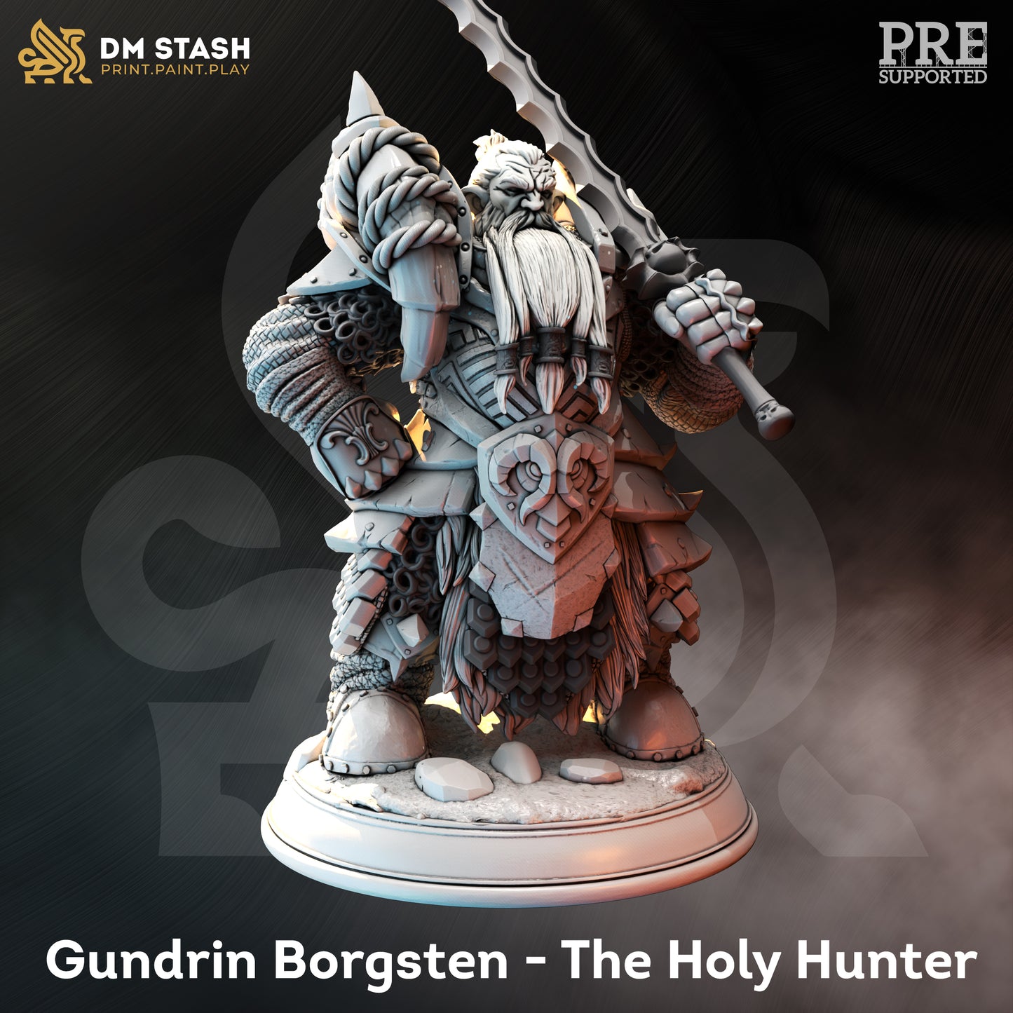 Dwarf Barbarian Greatsword Warrior Miniature 32mm Scale - Dwarf Paladin Hunter by DM Stash