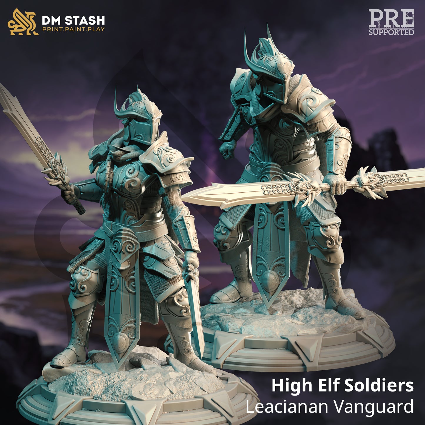 Elven Royal Guard Warriors Male Female Duet 32mm Scale - High Elf Soldiers by DM Stash