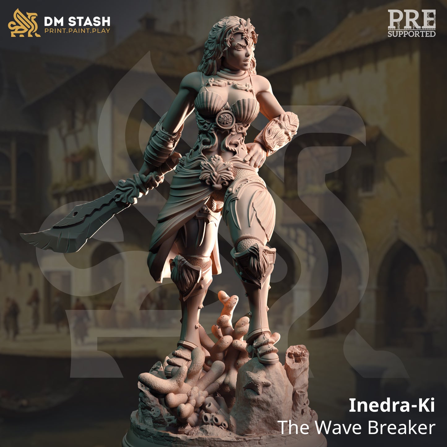 Elf Buccaneer Female Swordsman Miniature 32mm Scale - Triton Fighter by DM Stash