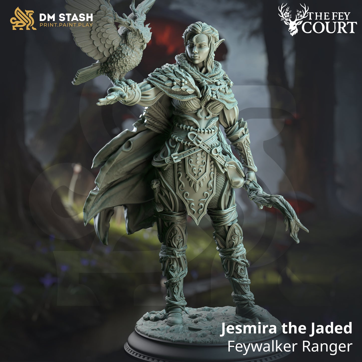 Owl Familiar Female Archer Beastmaster - Elf Feywalker Ranger by DM Stash