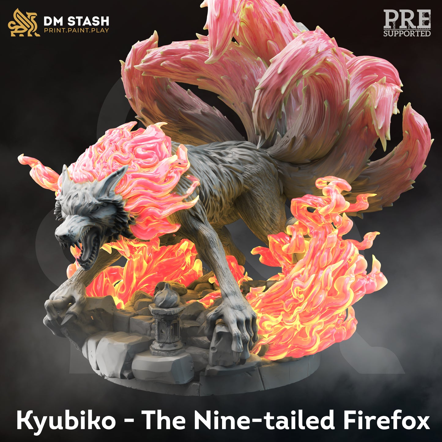 Giant Elemental Wolf Monster Beast Spirit Boss Villain 32mm Scale - Nine Tailed Fire Fox by DM Stash