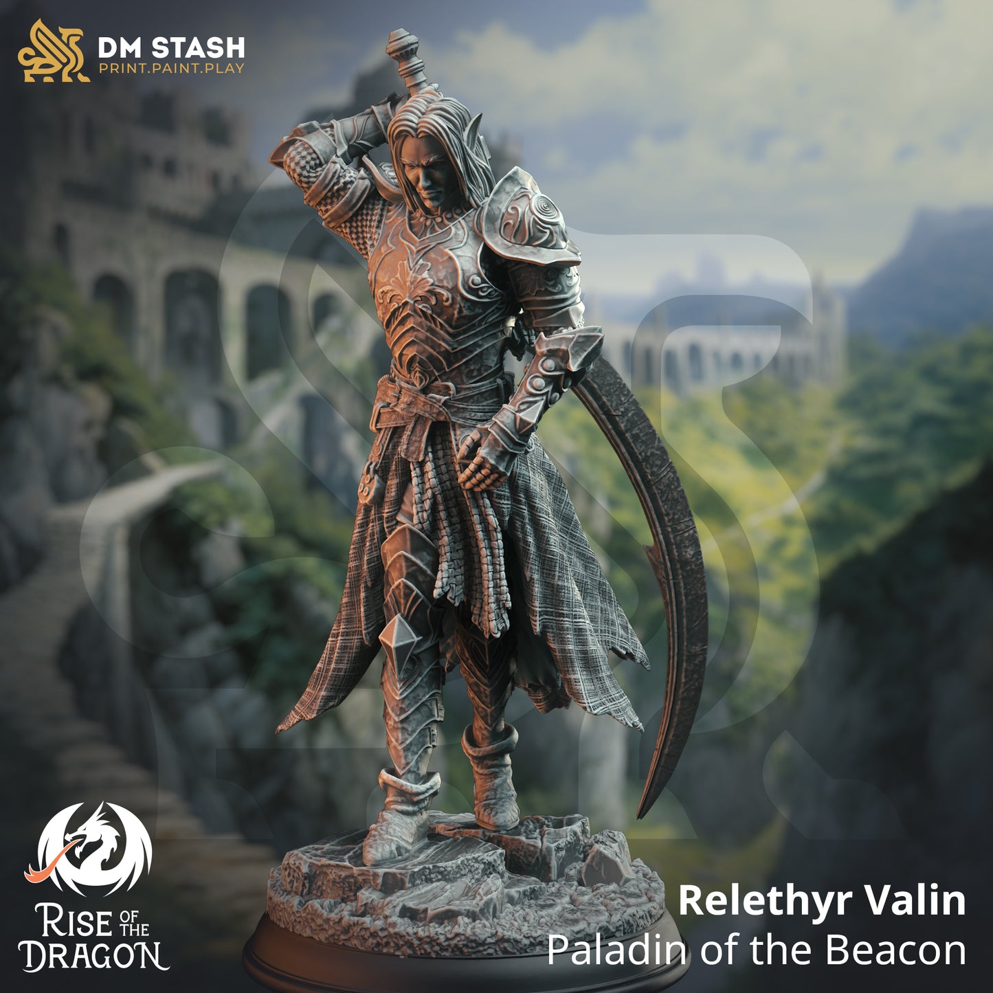 Elf Warrior Crescent Sword Fighter 32mm Scale - Drow Moon Paladin by DM Stash