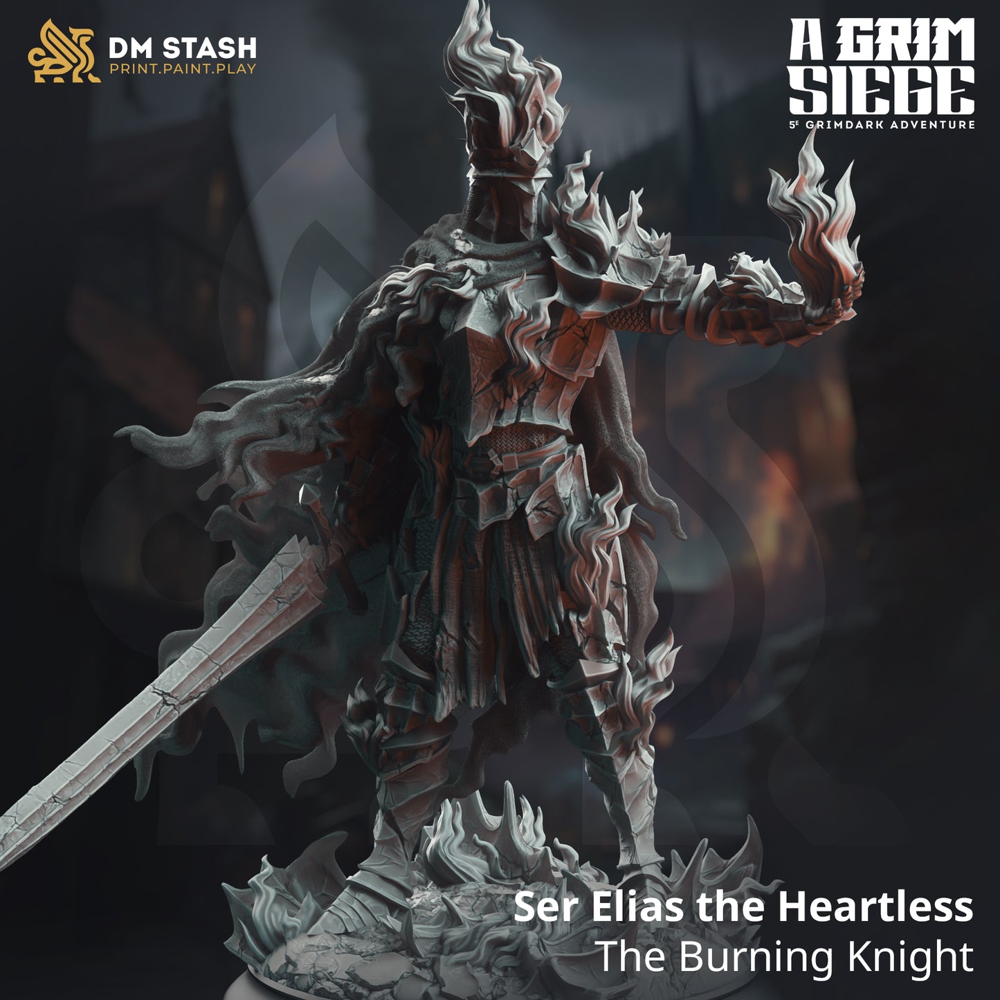 Necrotic Warrior Crown Lich Villain NPC 32mm Scale - Burning Knight by DM Stash