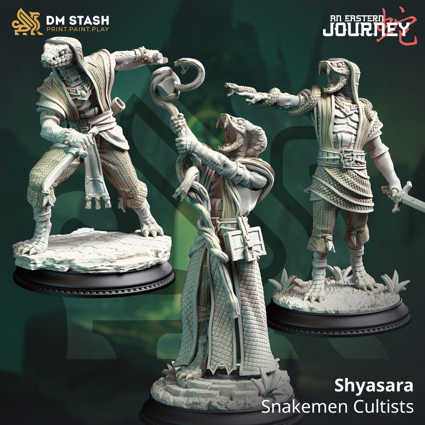 Serpentfolk Mob Enemy Trio Villain 32mm Scale - Snakemen Cultists by DM Stash
