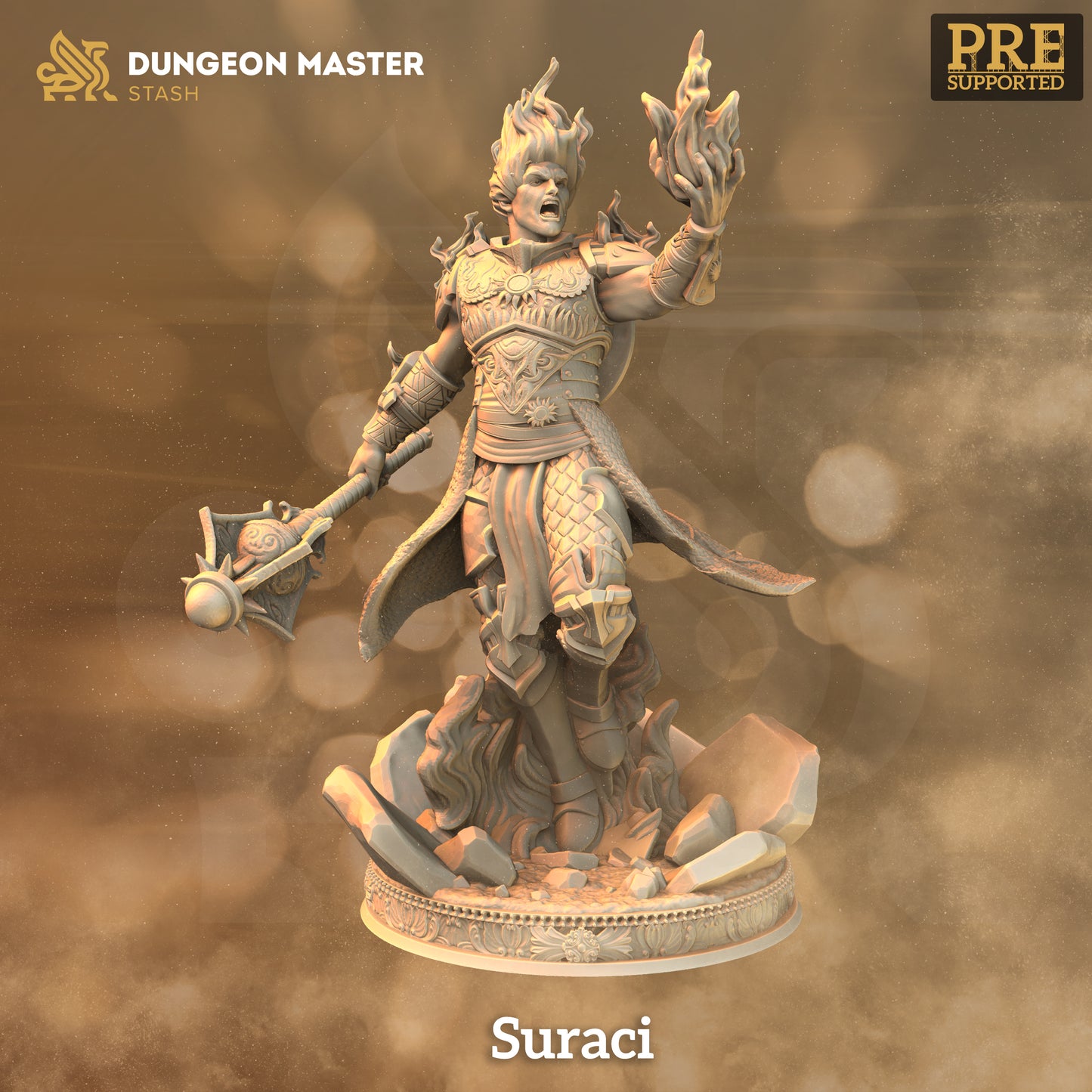 Fire Genasi Elemental Spellcaster Miniature 32mm Scale - Sun Cleric by DM Stash