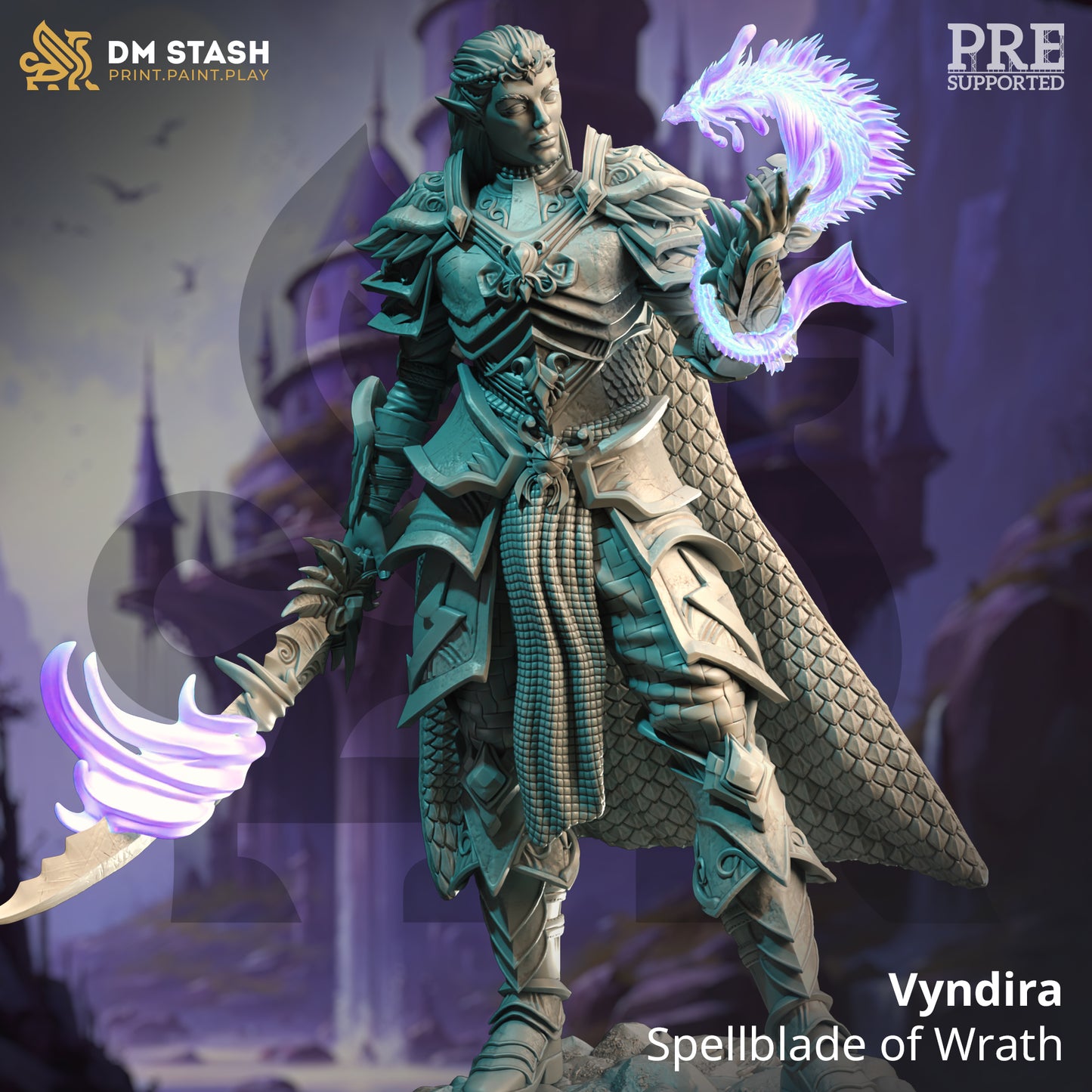 Elf Lord Warrior Spellcaster Fire Genasi 32mm Scale - Spellblade of Wraith by DM Stash