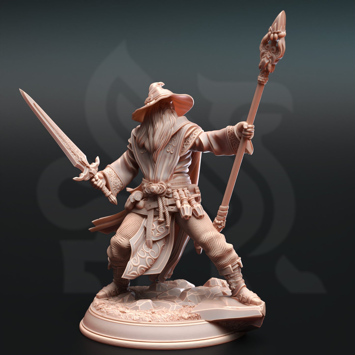 Battlemage Spellcaster Sorcerer Sword Staff 32mm Scale - Wizard of Guidance by DM Stash
