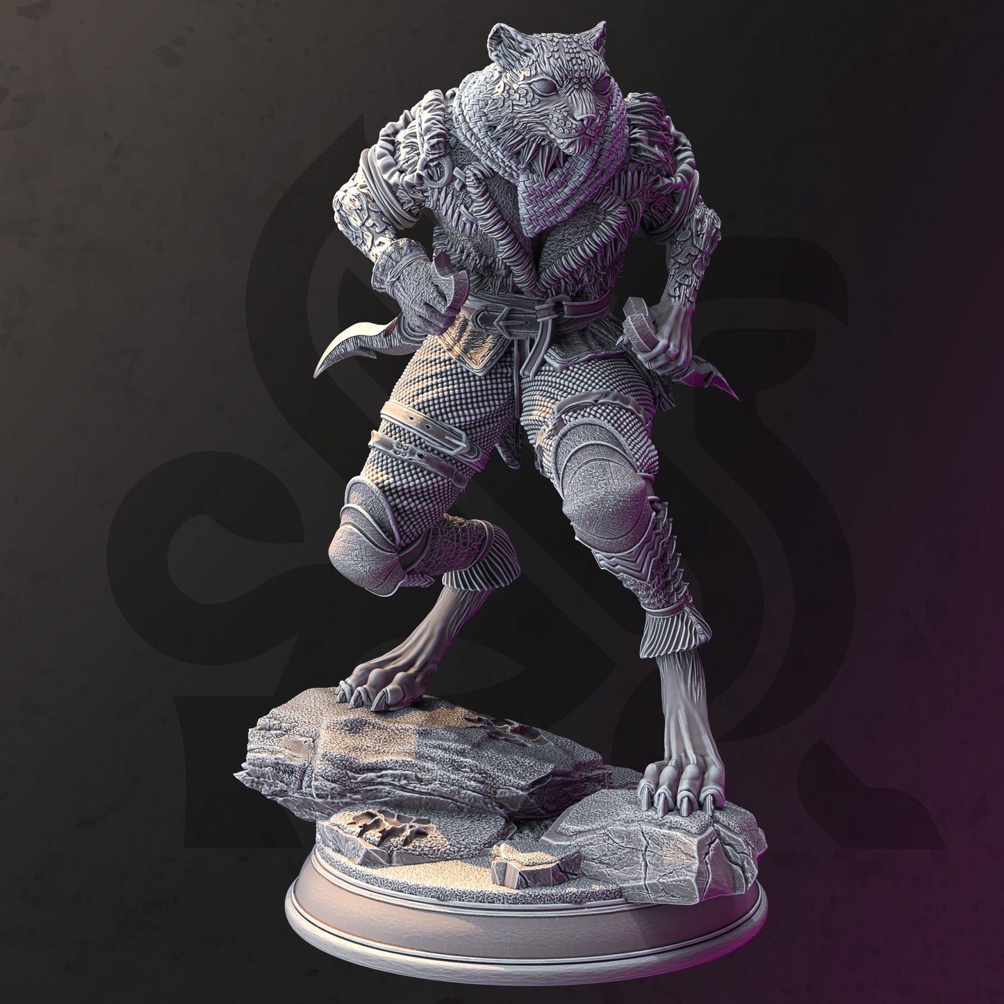 Dual Dagger Cat Folk Assassin 32mm Scale - Tabaxi Snow Leopard Rogue by DM Stash
