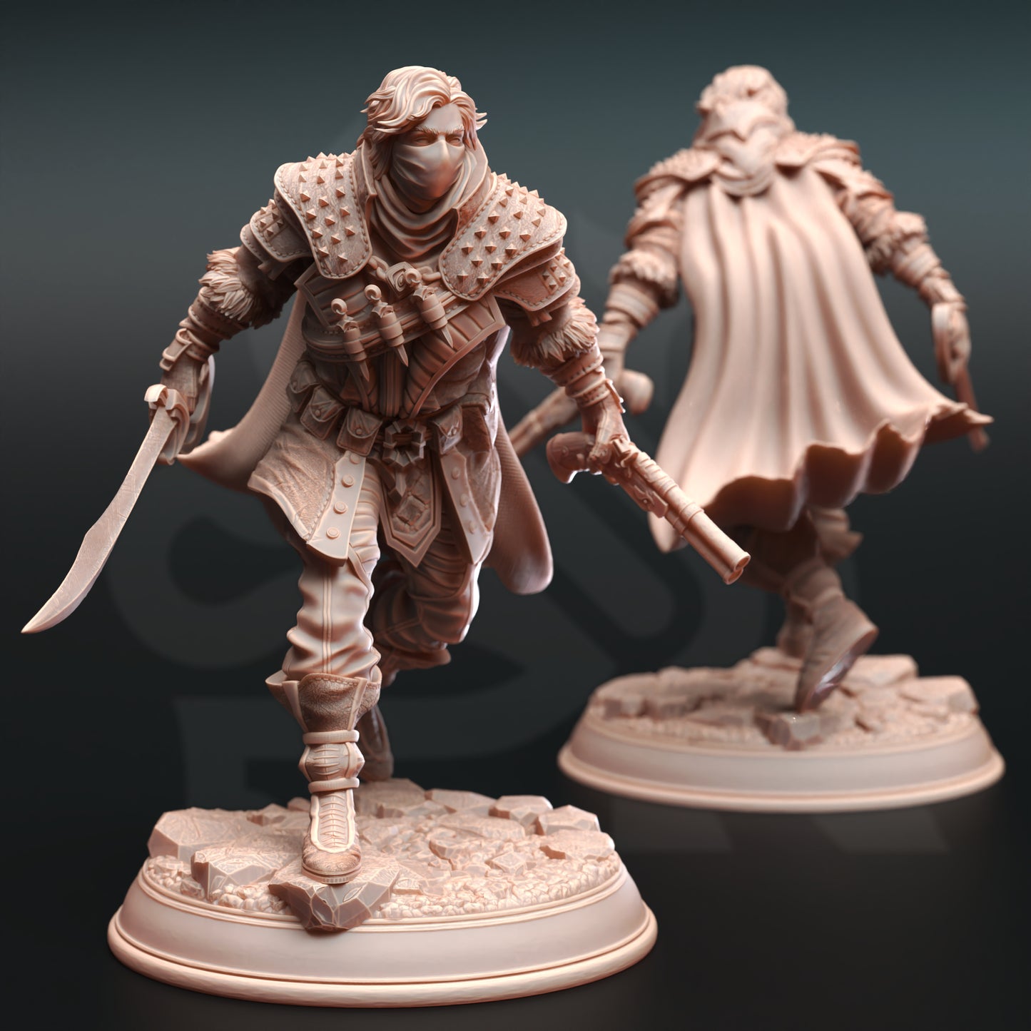 Rogue Warrior Human Scimitar Gun Fighter 32mm Scale - Bandit Boss by DM Stash