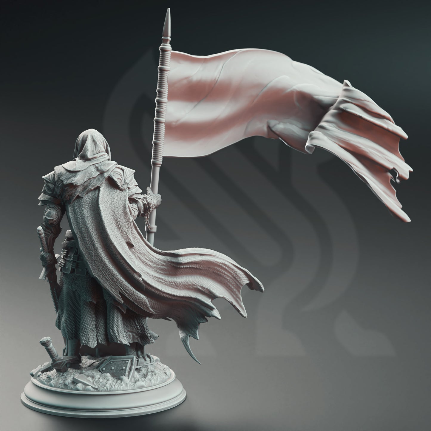 Banished Knight Flag Standard Bearer Swordsman NPC Miniature 32mm Scale - Deserter Knight by DM Stash