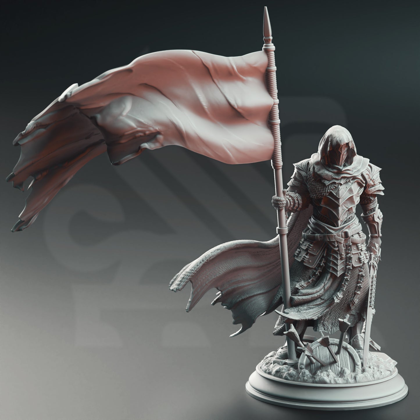 Banished Knight Flag Standard Bearer Swordsman NPC Miniature 32mm Scale - Deserter Knight by DM Stash