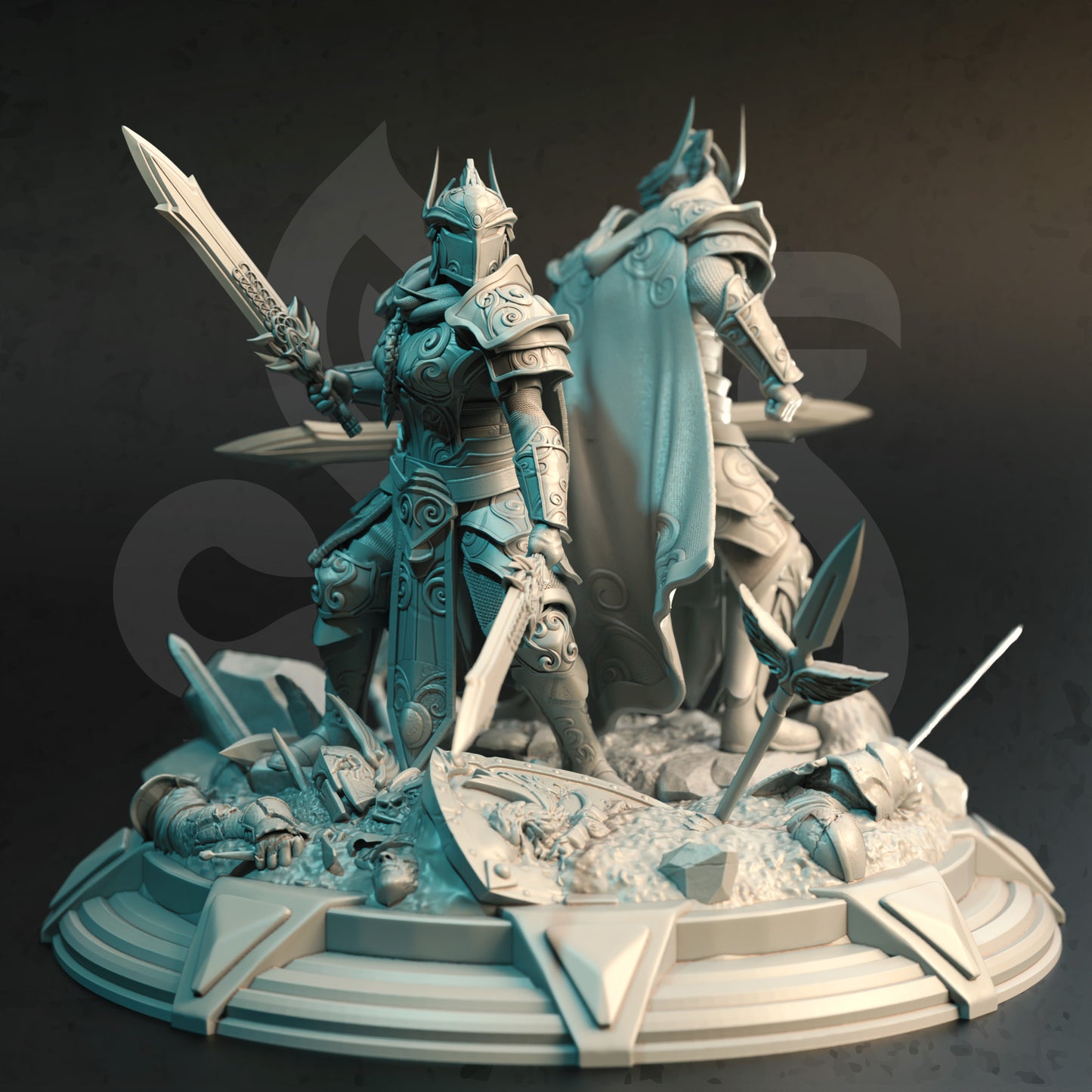 Elven Royal Guard Warriors Male Female Duet 32mm Scale - High Elf Soldiers by DM Stash