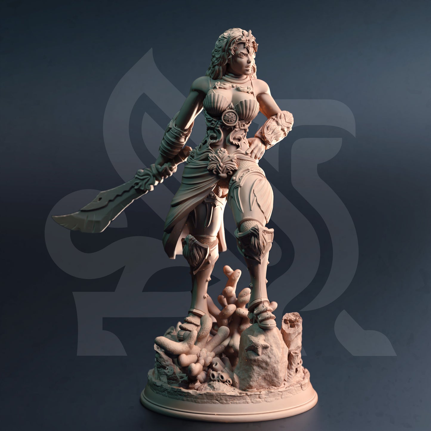 Elf Buccaneer Female Swordsman Miniature 32mm Scale - Triton Fighter by DM Stash