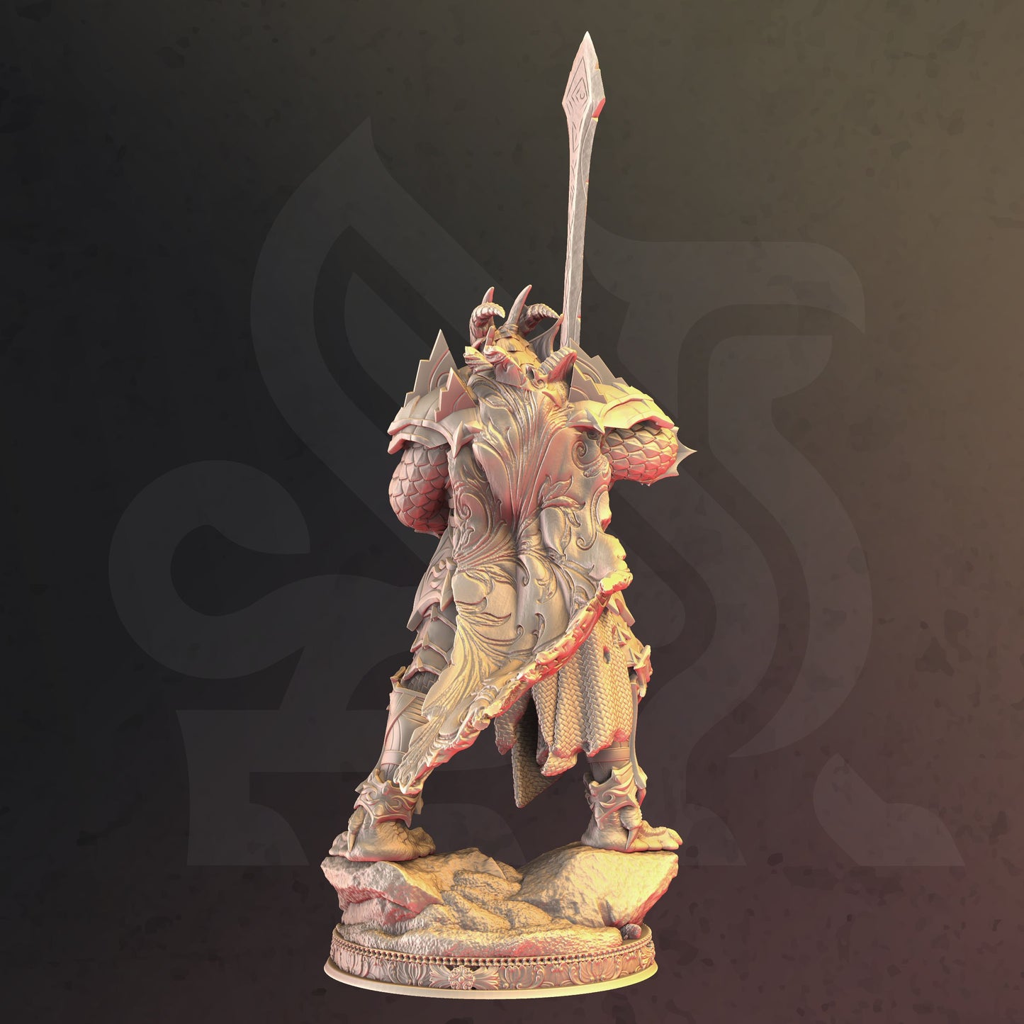 Draconic Longsword Warrior Knight Miniature 32mm Scale - Dragonborn Paladin by DM Stash