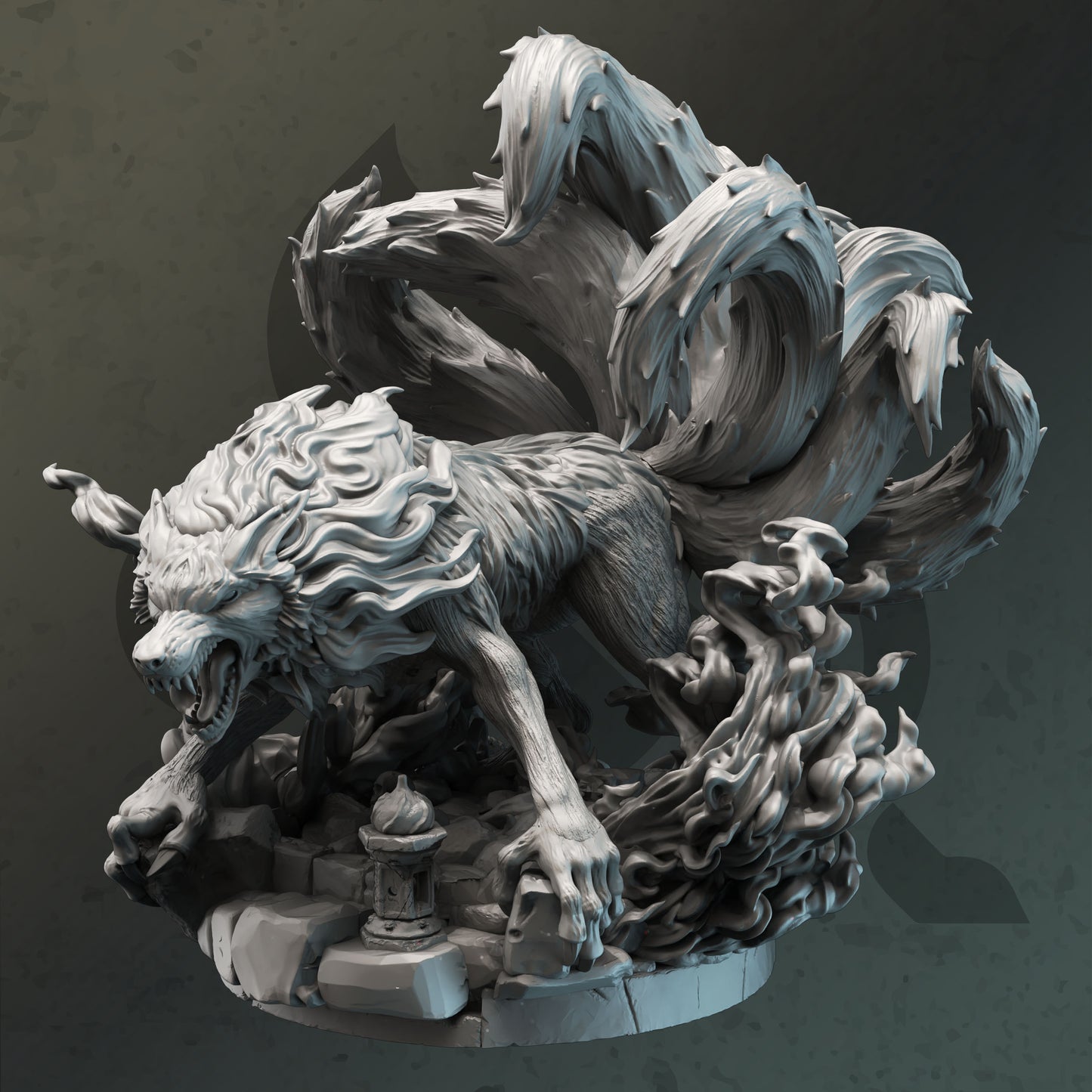Giant Elemental Wolf Monster Beast Spirit Boss Villain 32mm Scale - Nine Tailed Fire Fox by DM Stash