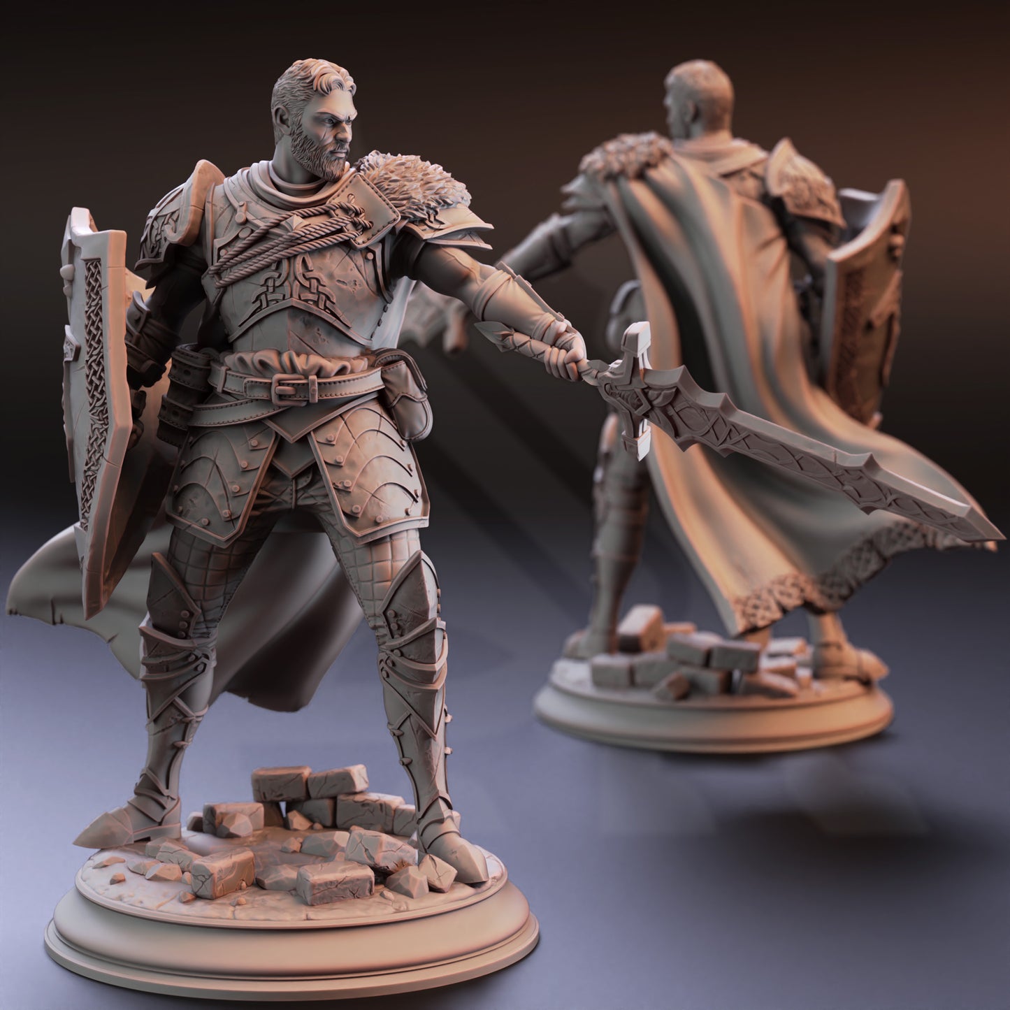 Royal Knight Swordsman Fighter Shielded Miniature 32mm Scale - Paladin of Renmaeth by DM Stash