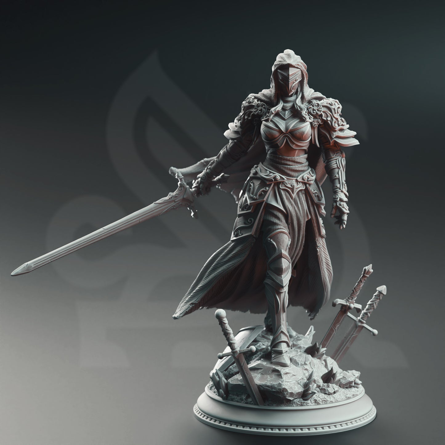 Banished Knight Female Fighter NPC Miniature 32mm Scale - Duke's Commander by DM Stash