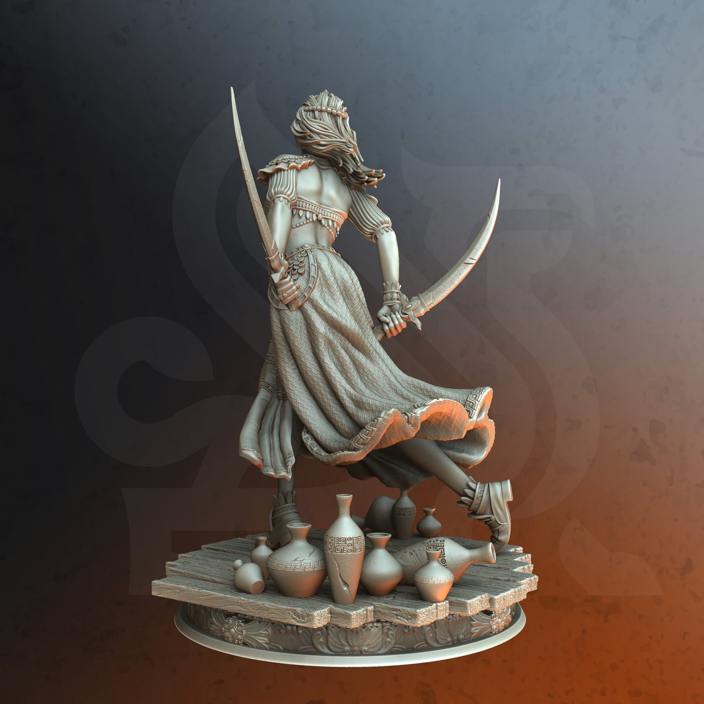 Arabian Female Warrior Assassin Dual Scimitar 32mm Scale - Sword Dancer by DM Stash