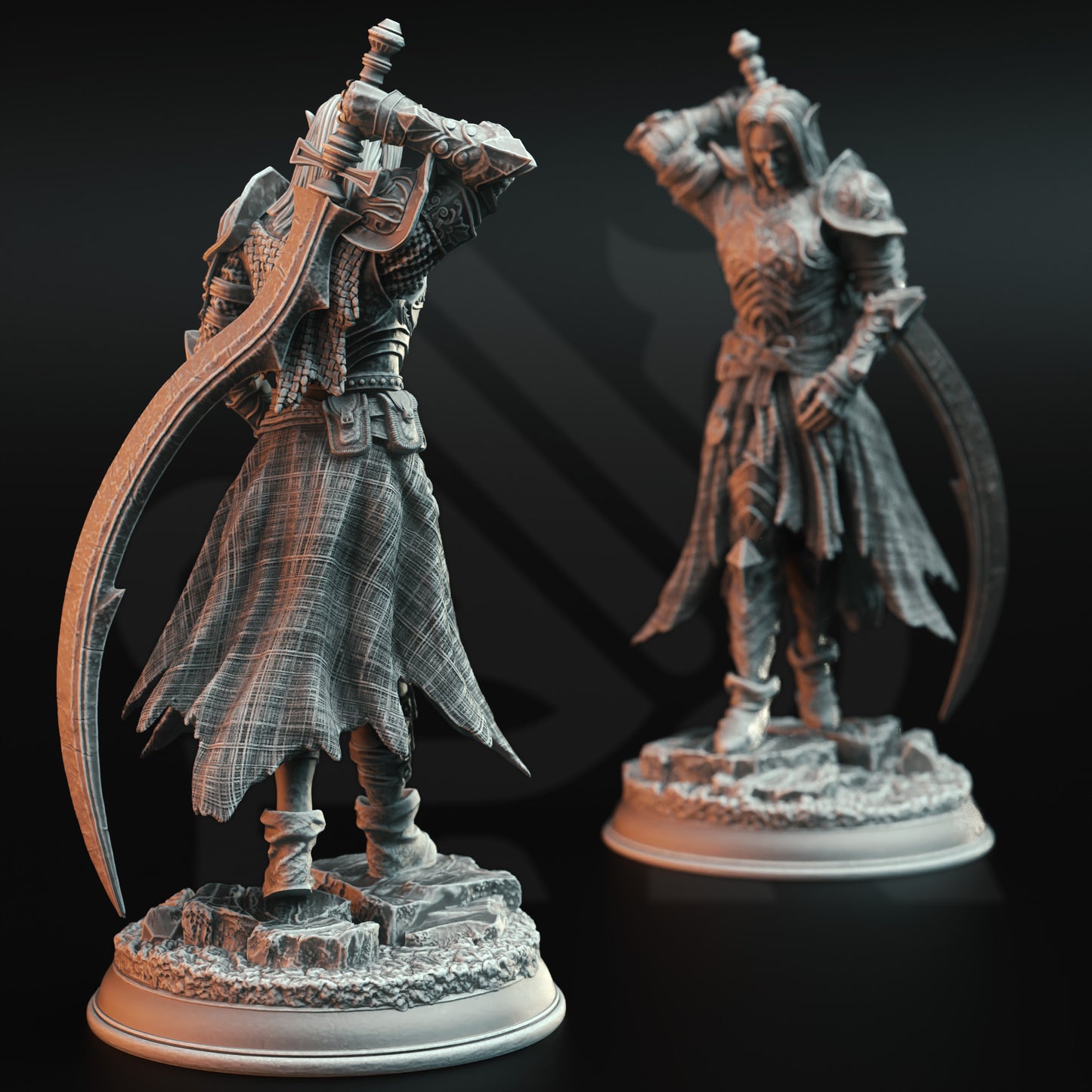 Elf Warrior Crescent Sword Fighter 32mm Scale - Drow Moon Paladin by DM Stash
