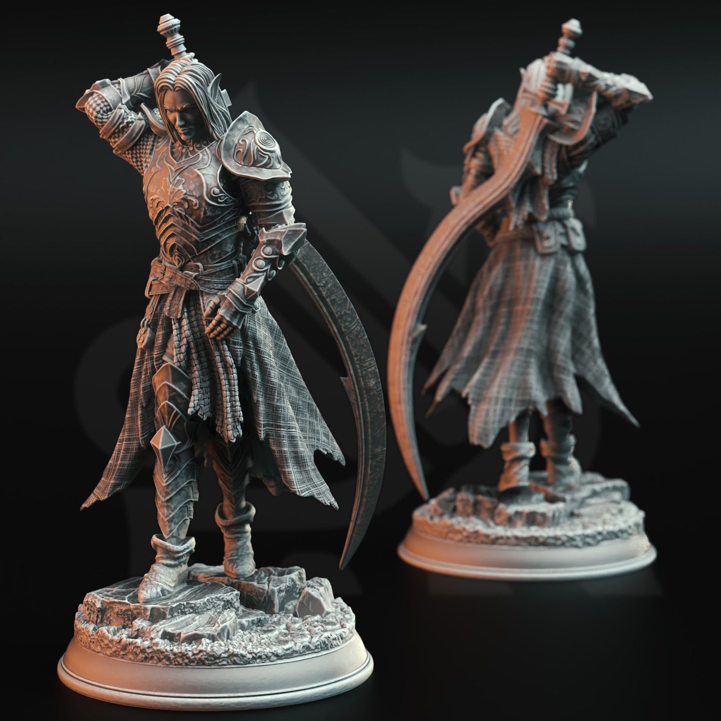 Elf Warrior Crescent Sword Fighter 32mm Scale - Drow Moon Paladin by DM Stash