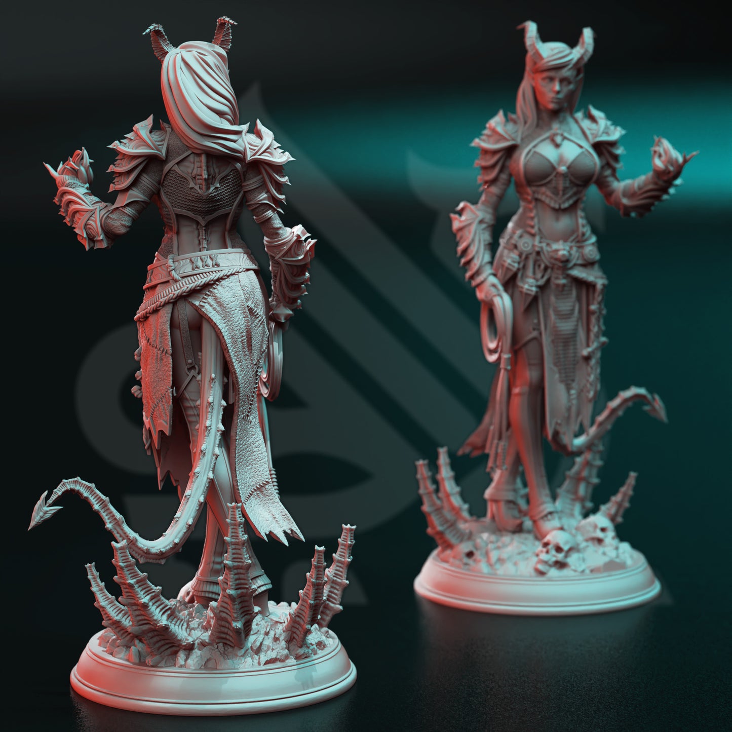 Tiefling Female Mythical Mage Whip Miniature 32mm Scale - Warlock of Decay by DM Stash