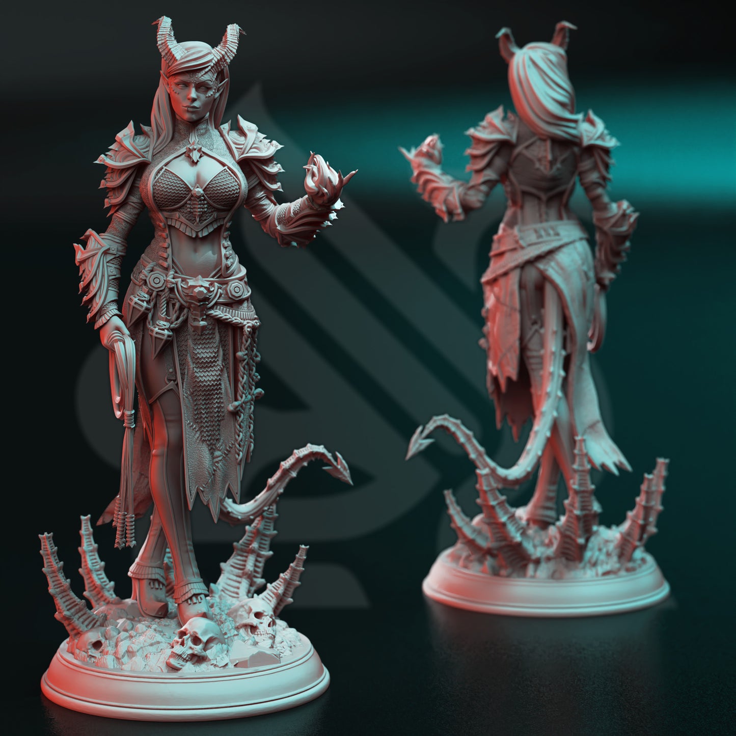 Tiefling Female Mythical Mage Whip Miniature 32mm Scale - Warlock of Decay by DM Stash