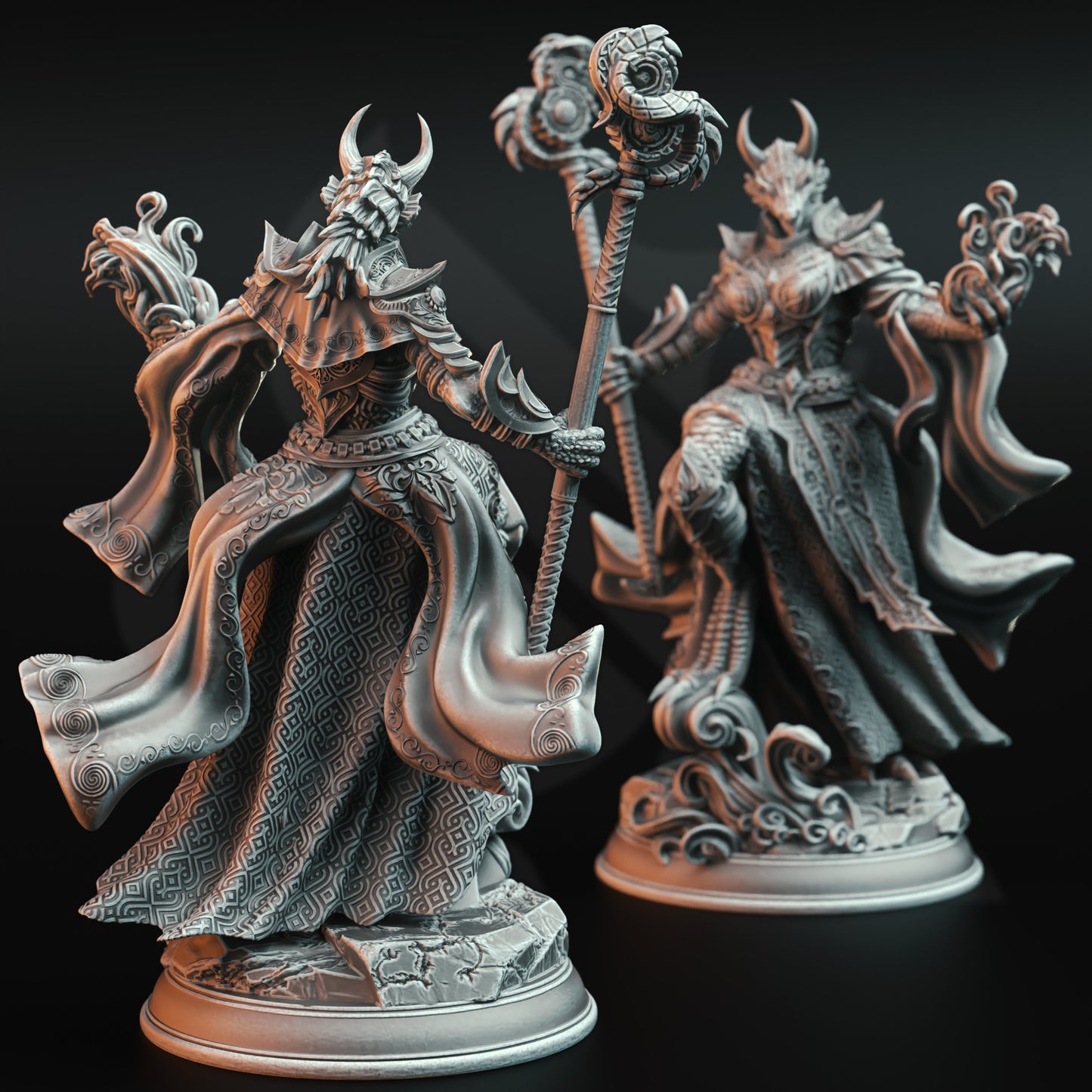 Dragonborn Female Mage Sorcerer Staff Spellcaster 32mm Scale - Ascended Dragon Warlock by DM Stash
