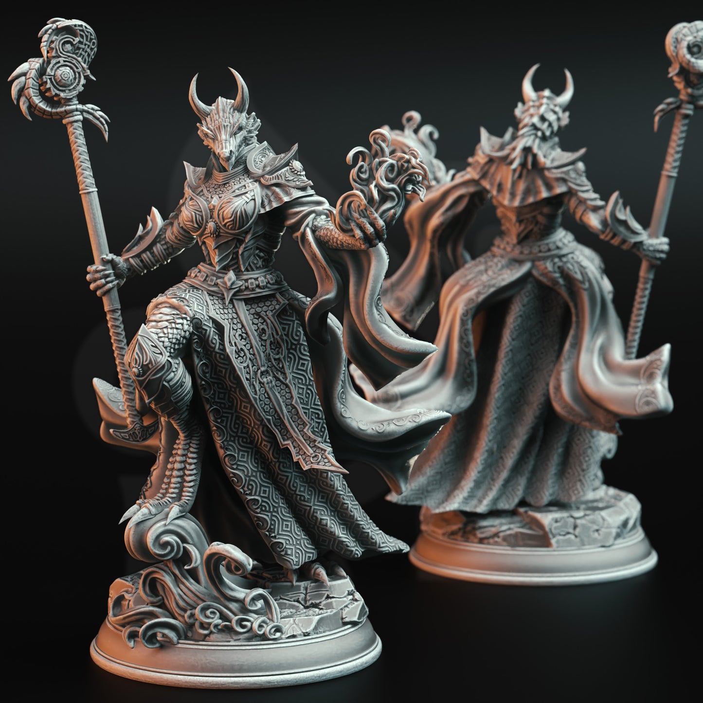 Dragonborn Female Mage Sorcerer Staff Spellcaster 32mm Scale - Ascended Dragon Warlock by DM Stash