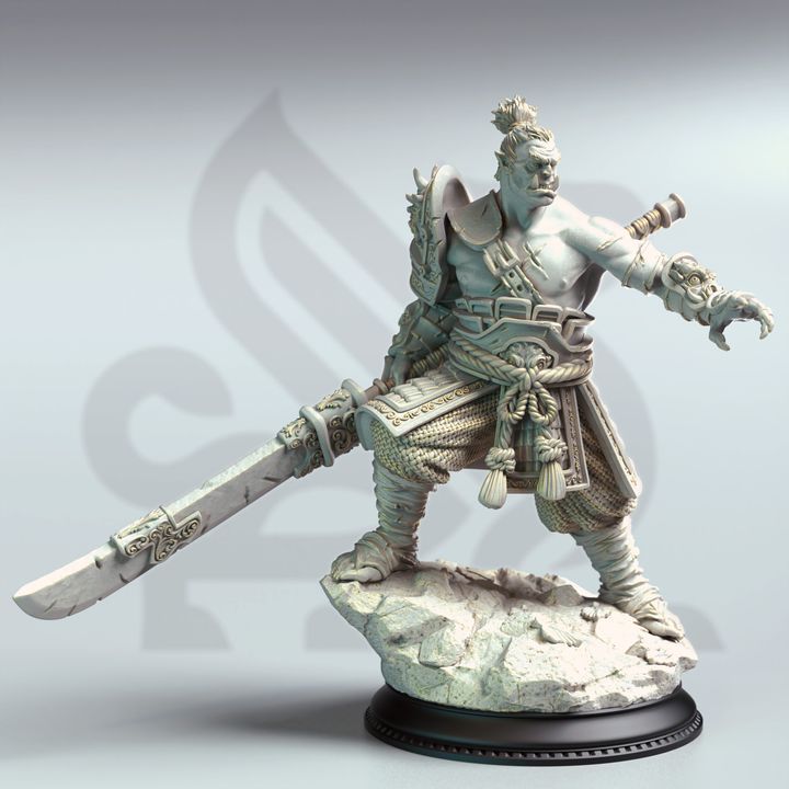Samurai Orcish Barbarian Fighter 32mm Scale - Eastern Orc Battlemaster by DM Stash