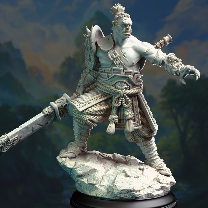 Samurai Orcish Barbarian Fighter 32mm Scale - Eastern Orc Battlemaster by DM Stash