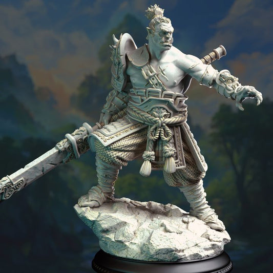 Samurai Orcish Barbarian Fighter 32mm Scale - Eastern Orc Battlemaster by DM Stash