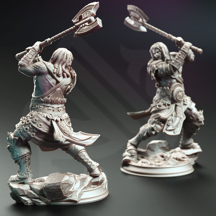 Human Barbarian Axe Warrior Fighter 32mm Scale - Colossal Knight by DM Stash