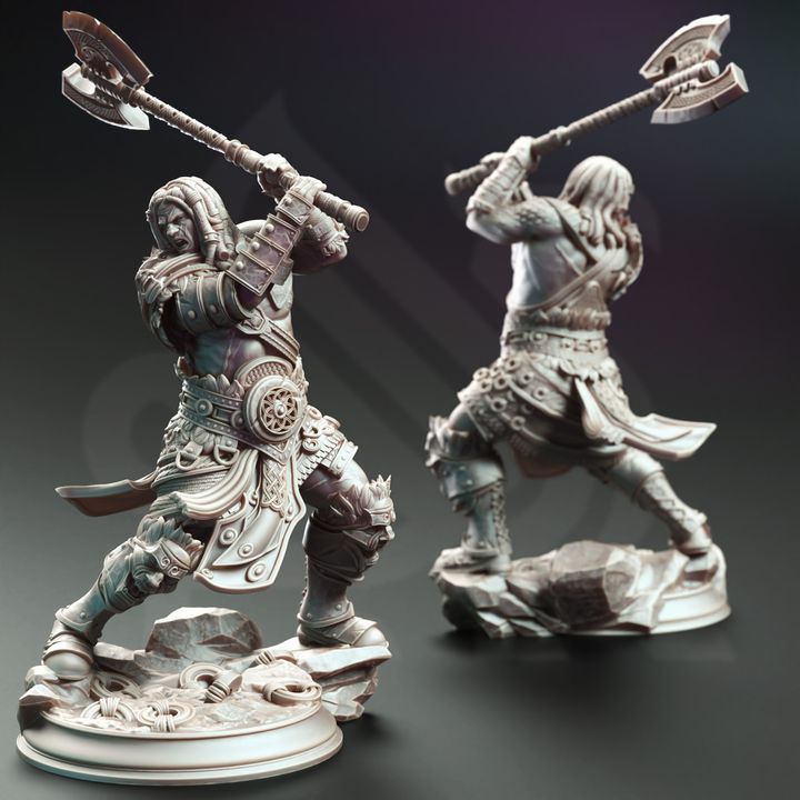 Human Barbarian Axe Warrior Fighter 32mm Scale - Colossal Knight by DM Stash