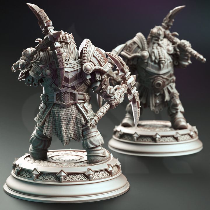 Dwarf King Pickaxe Dual-Wield Warrior 32mm Scale - Dwarven General by DM Stash