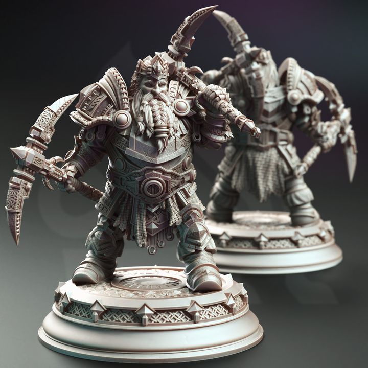 Dwarf King Pickaxe Dual-Wield Warrior 32mm Scale - Dwarven General by DM Stash