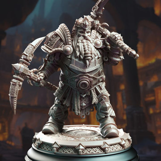 Dwarf King Pickaxe Dual-Wield Warrior 32mm Scale - Dwarven General by DM Stash