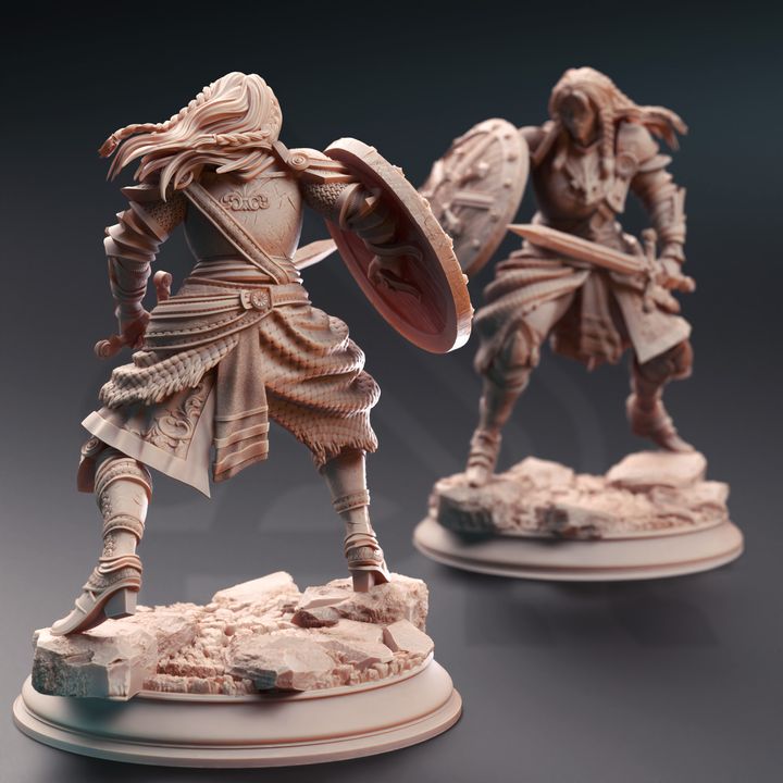 Female Paladin Shieldmaiden Knight 32mm Scale - Human Veteran Fighter by DM Stash