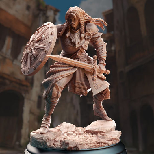 Female Paladin Shieldmaiden Knight 32mm Scale - Human Veteran Fighter by DM Stash